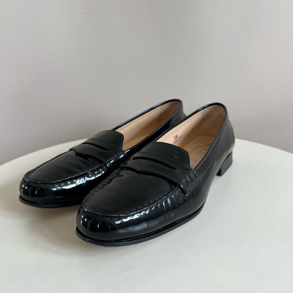 Tod's Black Patent Leather Penny Loafers